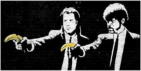 Alonline Art - Bulp Fiction Banana מאת Banksy | תמונה ממוסגרת ירוקה מודפסת על בד כותנה, מחוברת